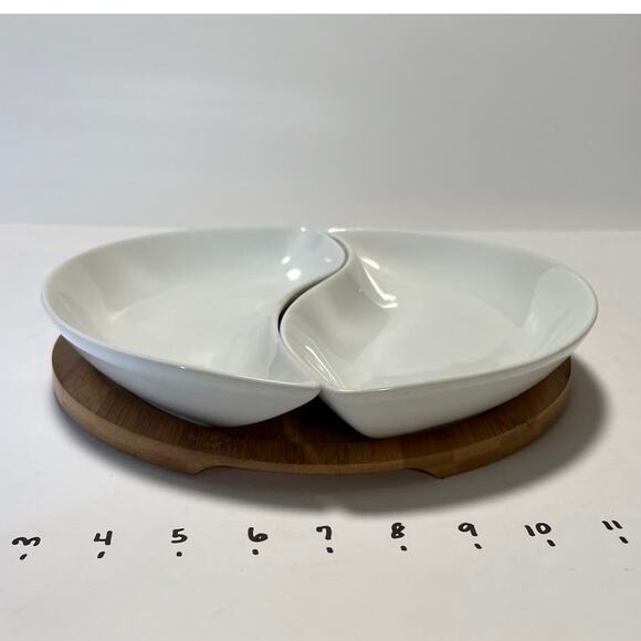Bamboo Party by Gorham Porcelain Two Part Relish Serving Piece Bamboo Stand - Picture 12 of 13